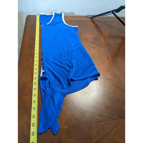 Notations Sleeveless Blouse Medium Blue Button Up V Neck Knot Front Piping Trim - Picture 5 of 10